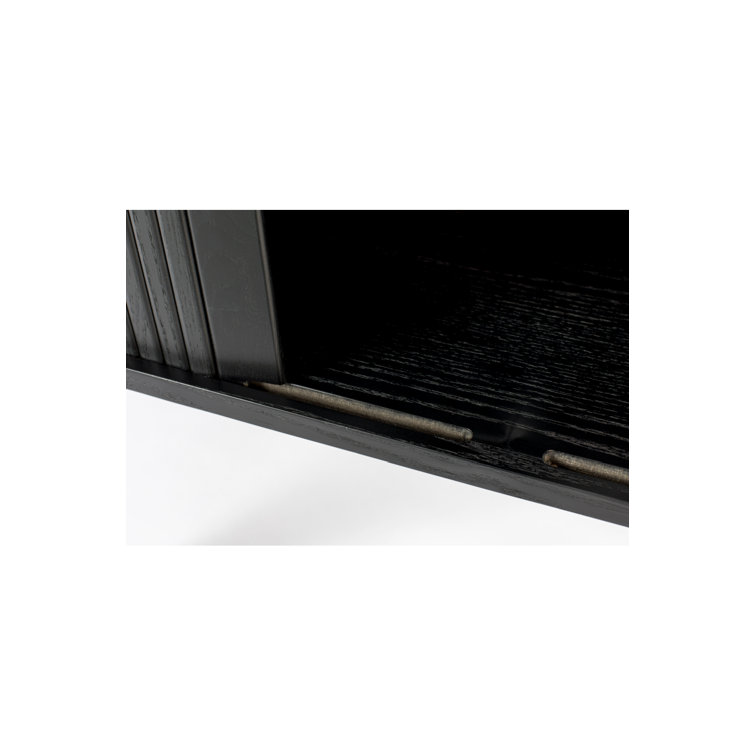 Black Solid Wood Accent Cabinet with Glass Shelves