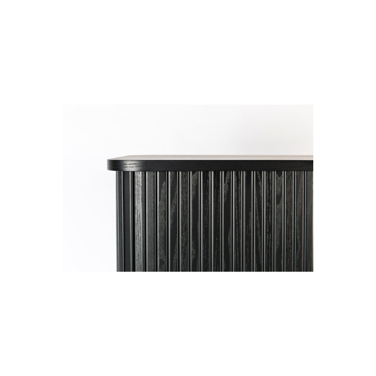 Black Solid Wood Accent Cabinet with Glass Shelves