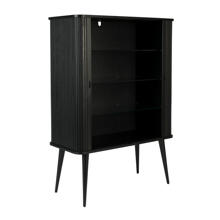Black Solid Wood Accent Cabinet with Glass Shelves