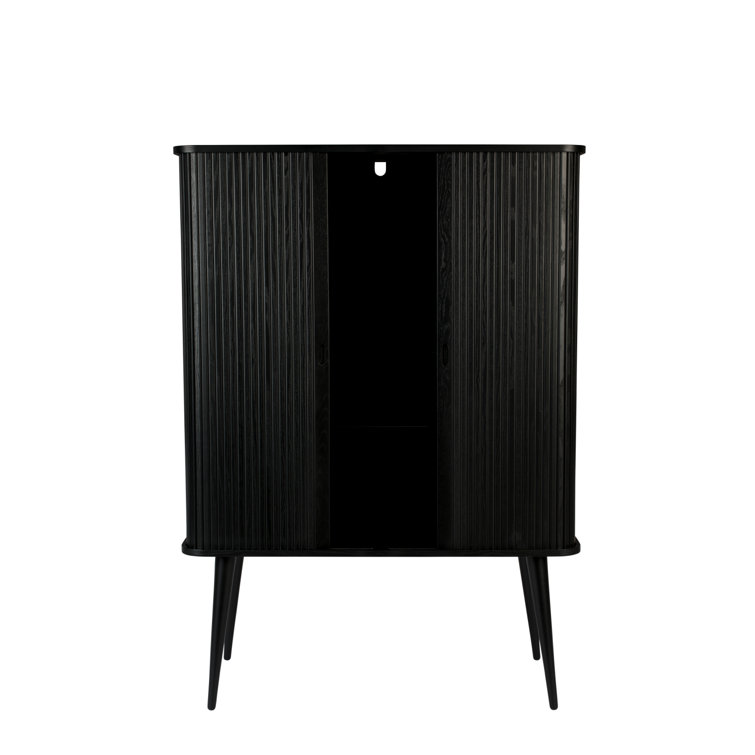 Black Solid Wood Accent Cabinet with Glass Shelves