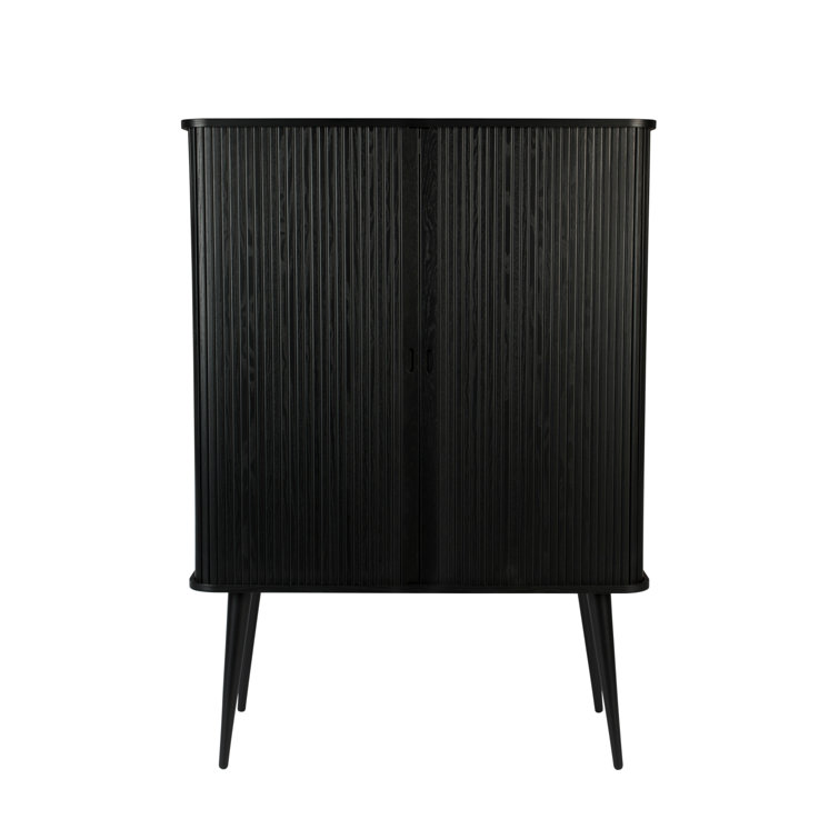 Black Solid Wood Accent Cabinet with Glass Shelves