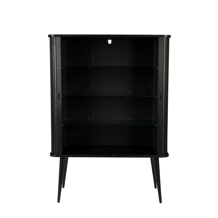Black Solid Wood Accent Cabinet with Glass Shelves