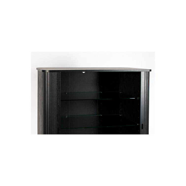 Black Solid Wood Accent Cabinet with Glass Shelves