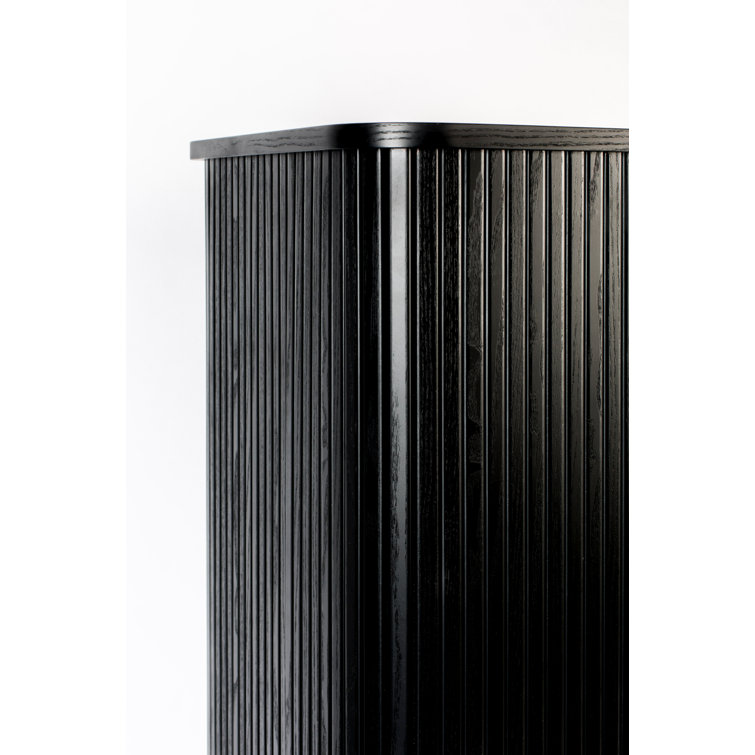 Black Solid Wood Accent Cabinet with Glass Shelves