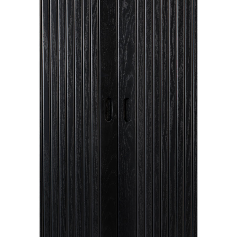 Black Solid Wood Accent Cabinet with Glass Shelves