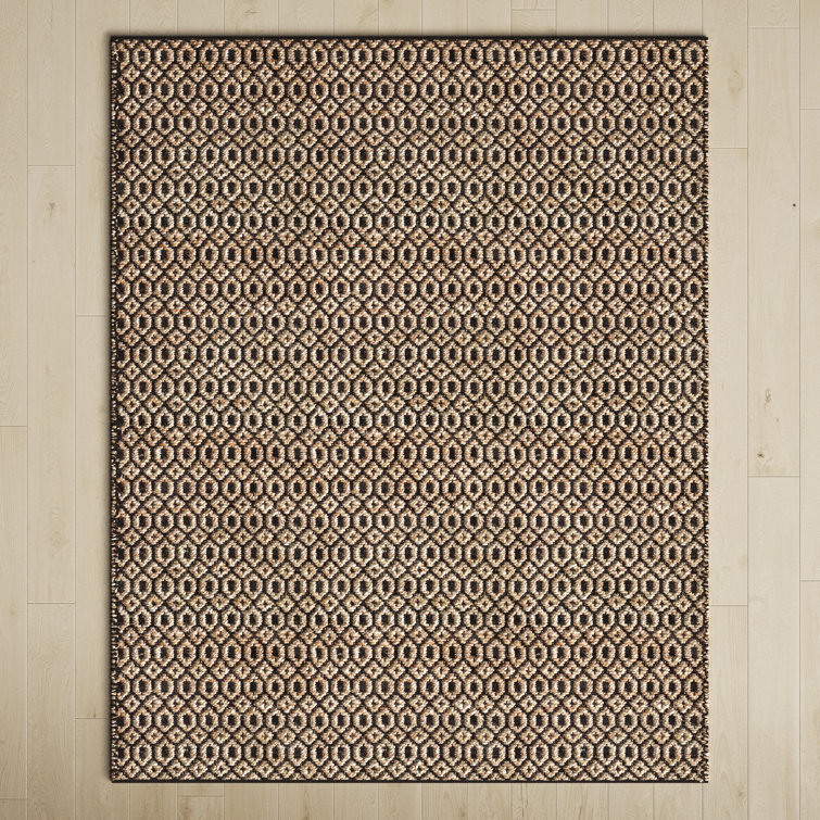 Handwoven Black and Tan Geometric Jute Cotton Rug, 4' x 6'