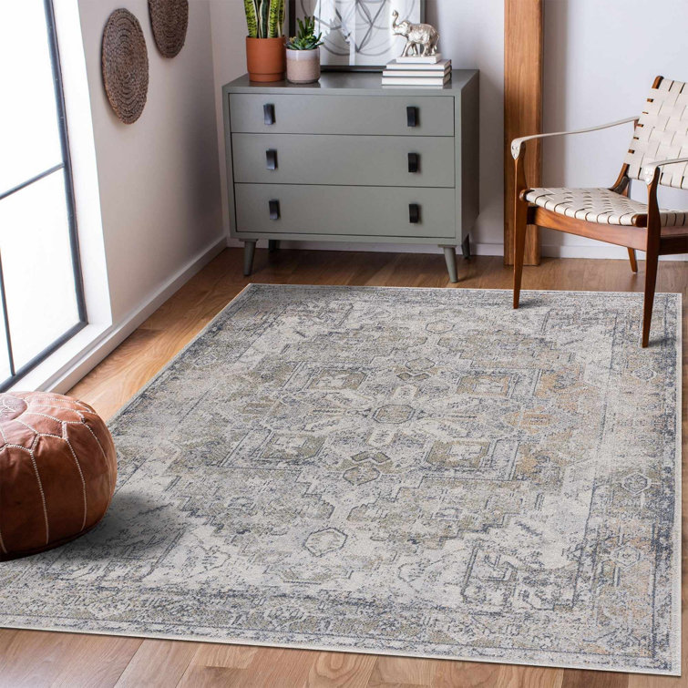 Charcoal and Light Brown Polyester Washable Rectangular Area Rug