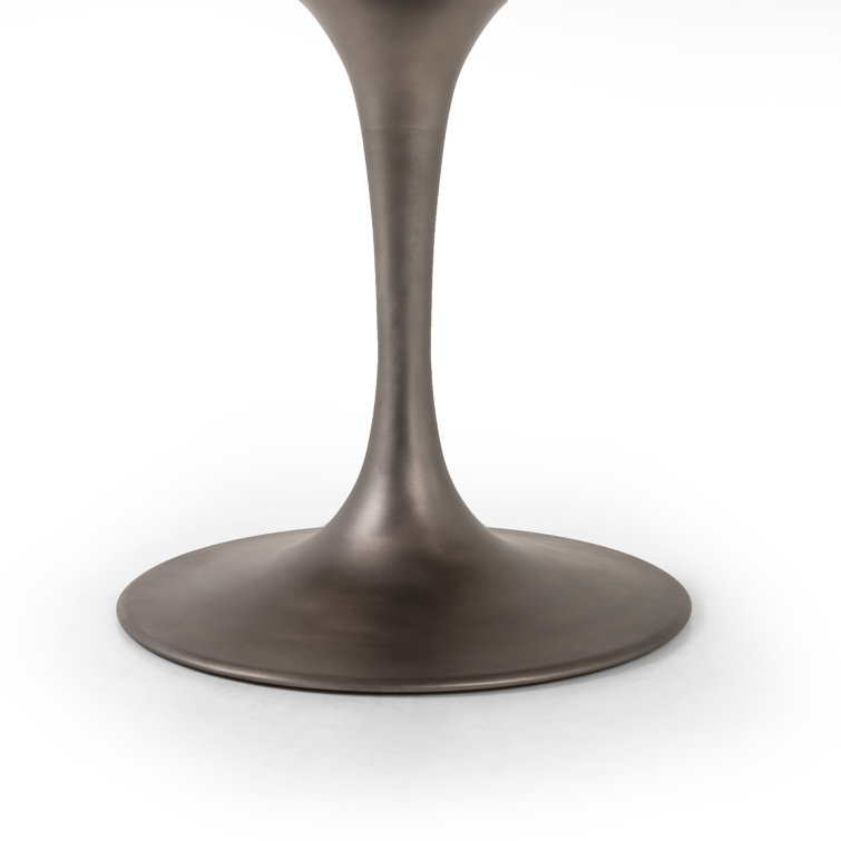 Round Oak and Iron Dining Table with Gold Accents