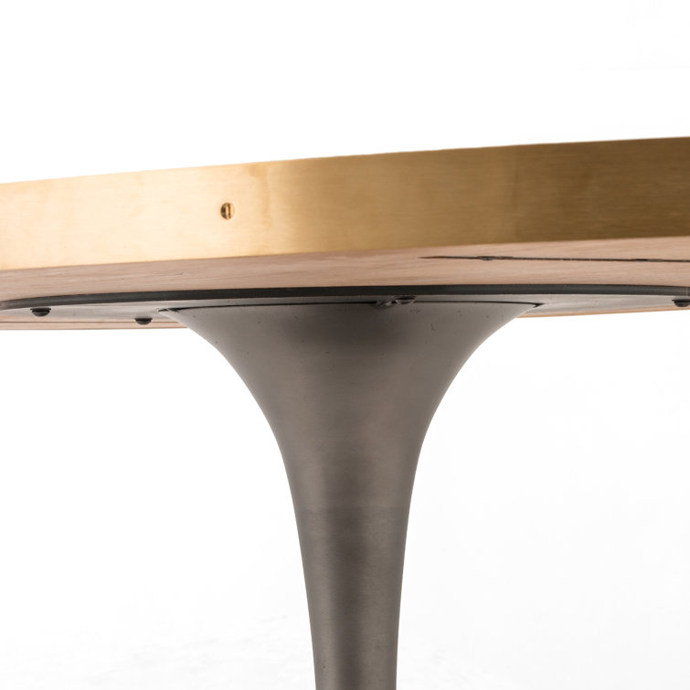Round Oak and Iron Dining Table with Gold Accents