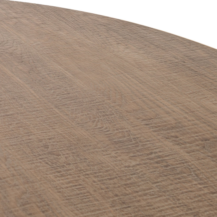 Round Oak and Iron Dining Table with Gold Accents