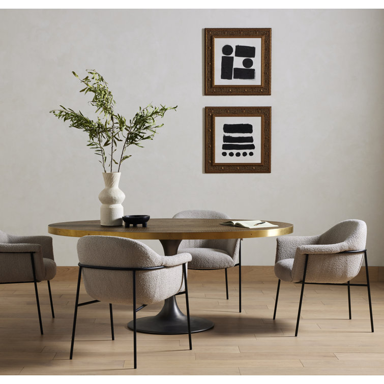 Round Oak and Iron Dining Table with Gold Accents