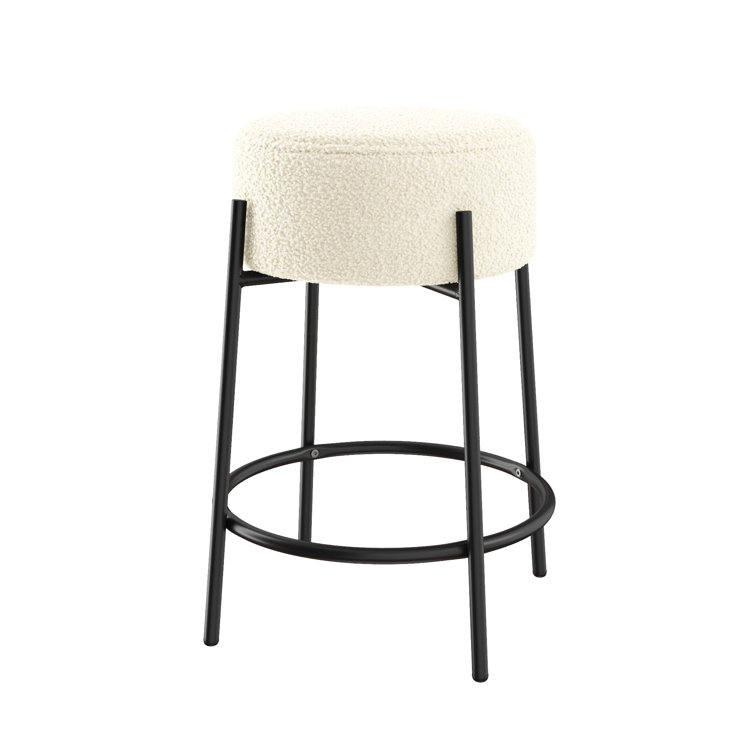 Isaac 24" Off-White Boucle Backless Counter Stool with Black Metal Frame