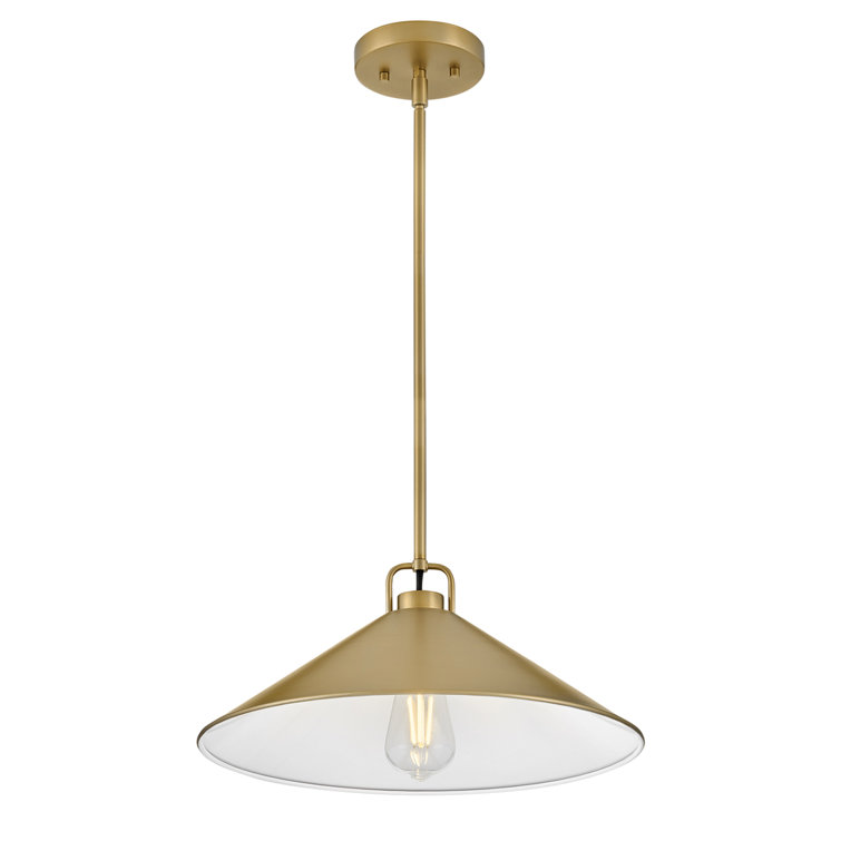 Lacquered Brass Single Light Metal Cone Pendant