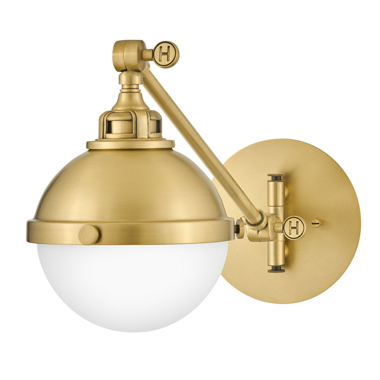 Satin Brass Swing Arm Wall Sconce with Etched Opal Glass