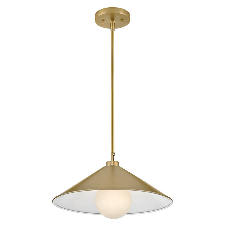 Lacquered Brass Single Light Metal Cone Pendant