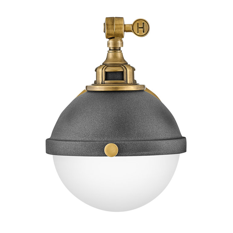 Aged Zinc and Brass Adjustable Wall Sconce with Etched Opal Glass