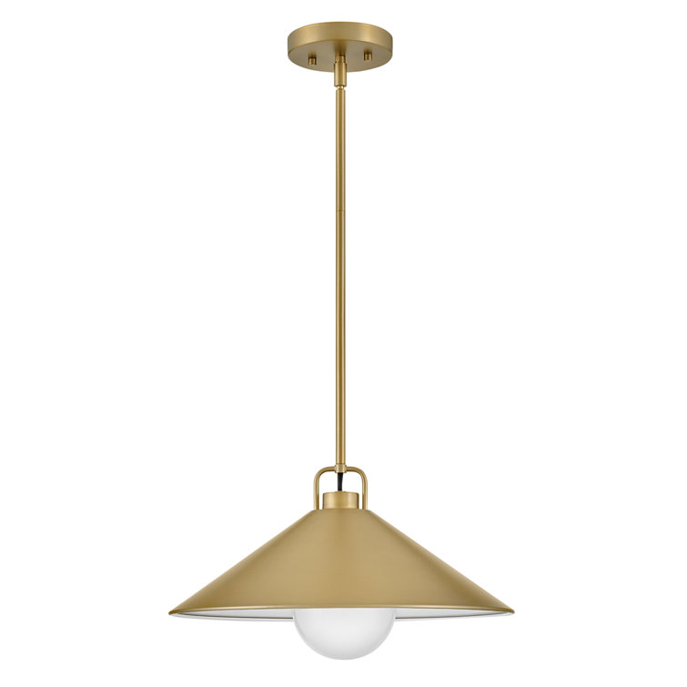 Lacquered Brass Single Light Metal Cone Pendant