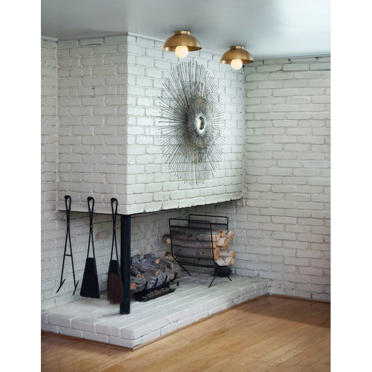 Lacquered Brass Dome Flush Mount with Black Metal Shade
