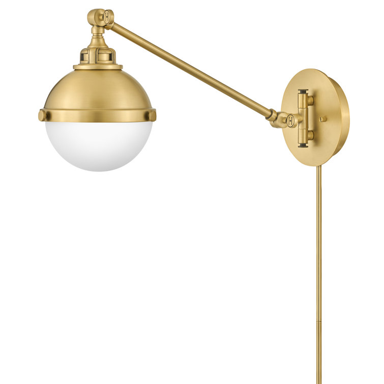 Satin Brass Swing Arm Wall Sconce with Etched Opal Glass