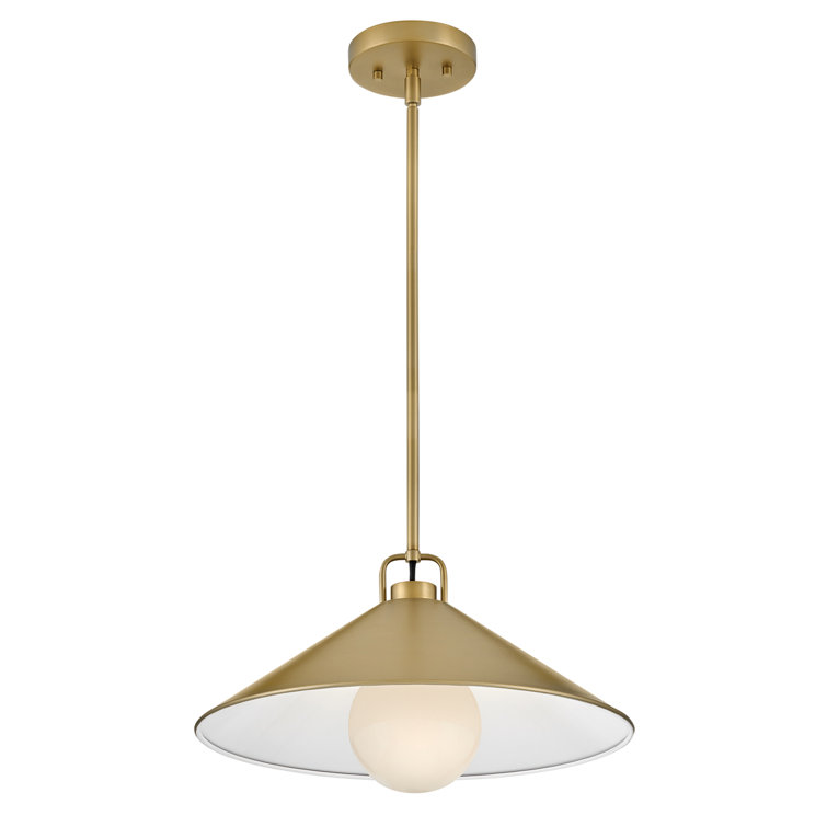 Lacquered Brass Single Light Metal Cone Pendant