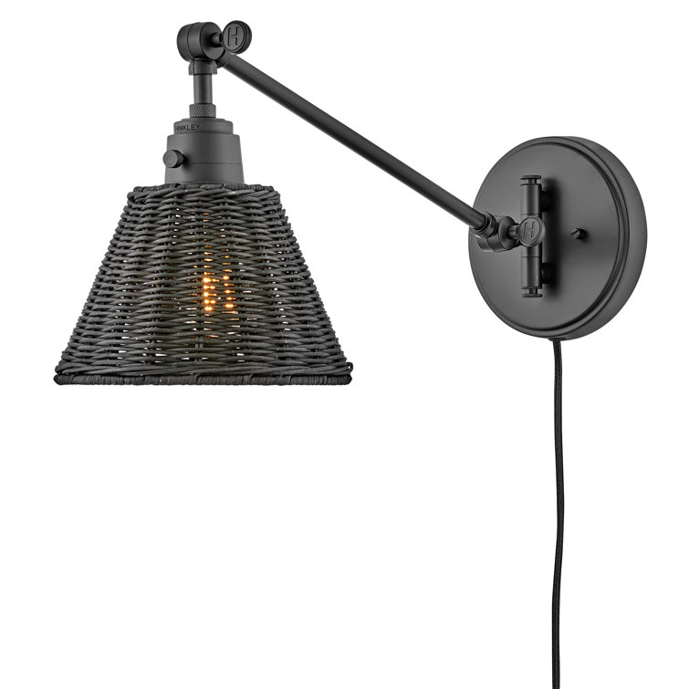 Black and Bronze Rattan Plug-In Wall Sconce