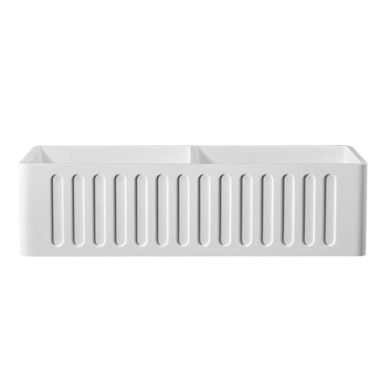 36'' White Solid Surface Double Bowl Farmhouse Kitchen Sink