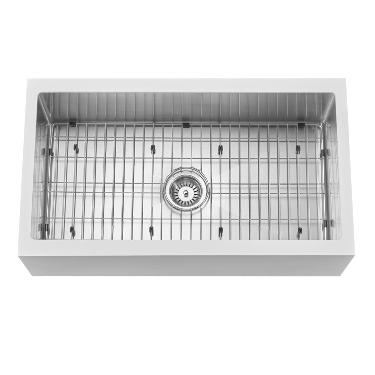 36" White Solid Surface Stainless Steel Farmhouse Kitchen Sink