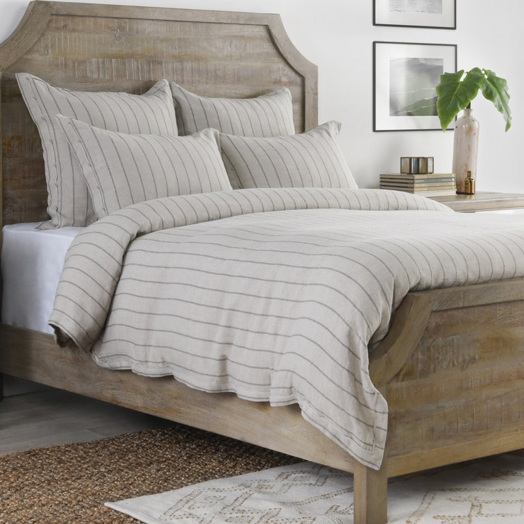 Kingston Striped Natural Linen King Duvet Cover