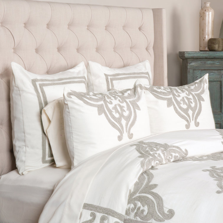 Ivory Cotton Embroidered Standard Pillow Sham