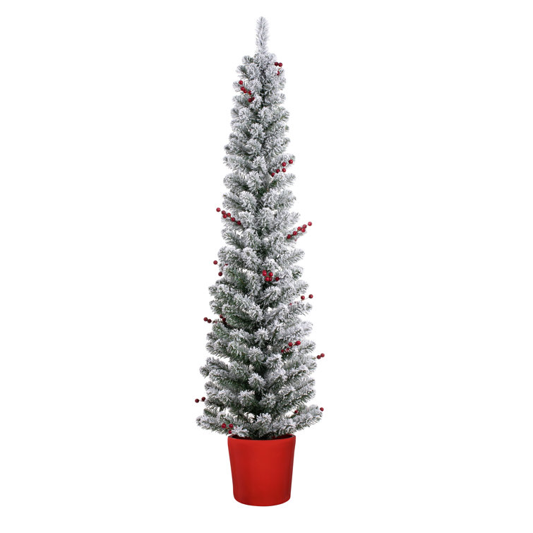 5' White Fir Artificial Christmas Tree with Warm Lights and Red Pot