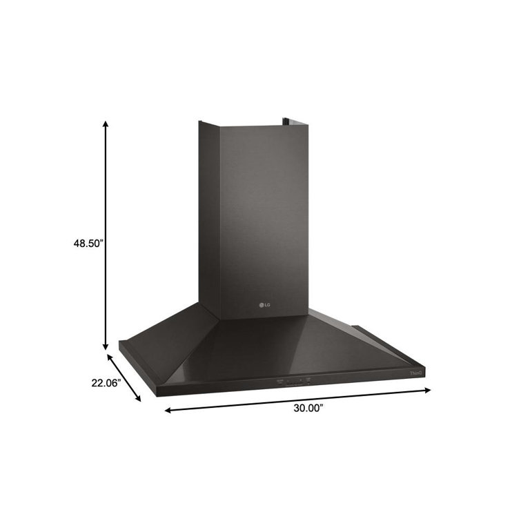 30" Black Stainless Steel Convertible Wall Mounted Chimney Hood