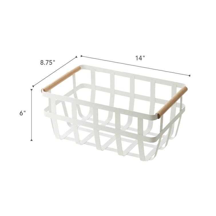 Tosca White Steel and Natural Wood Dual-Handle Storage Basket