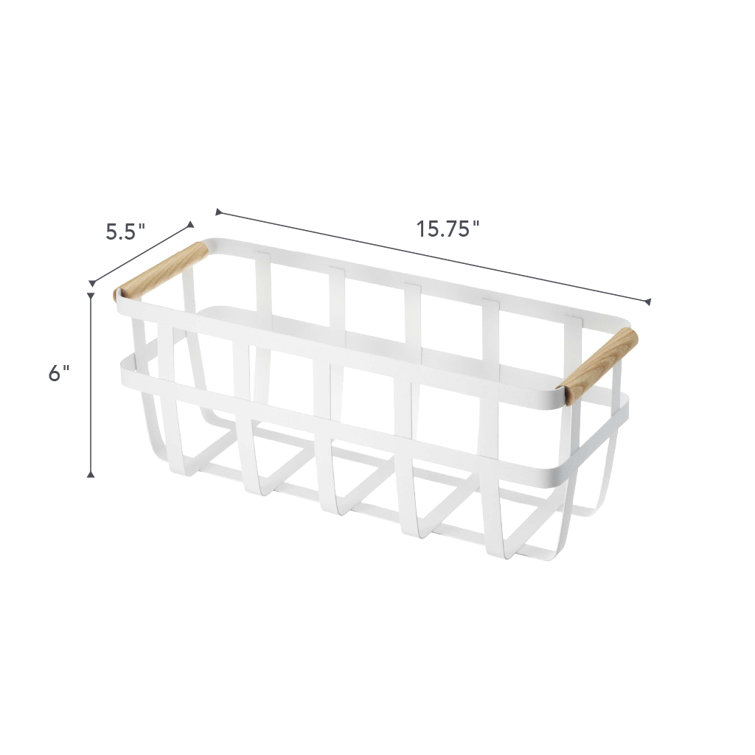 Tosca White Slim Steel and Wood Storage Basket