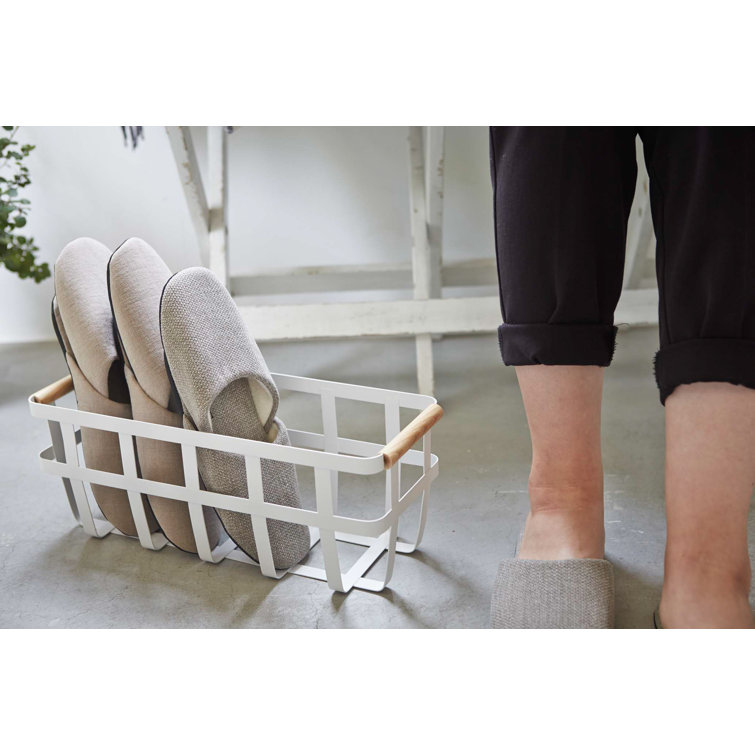 Tosca White Slim Steel and Wood Storage Basket