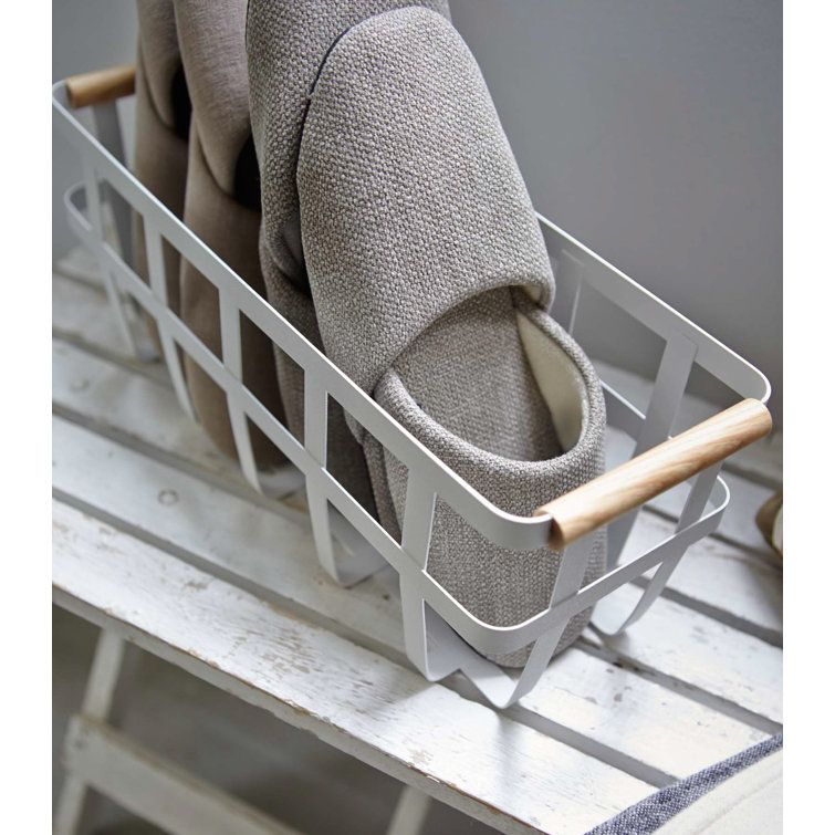Tosca White Slim Steel and Wood Storage Basket