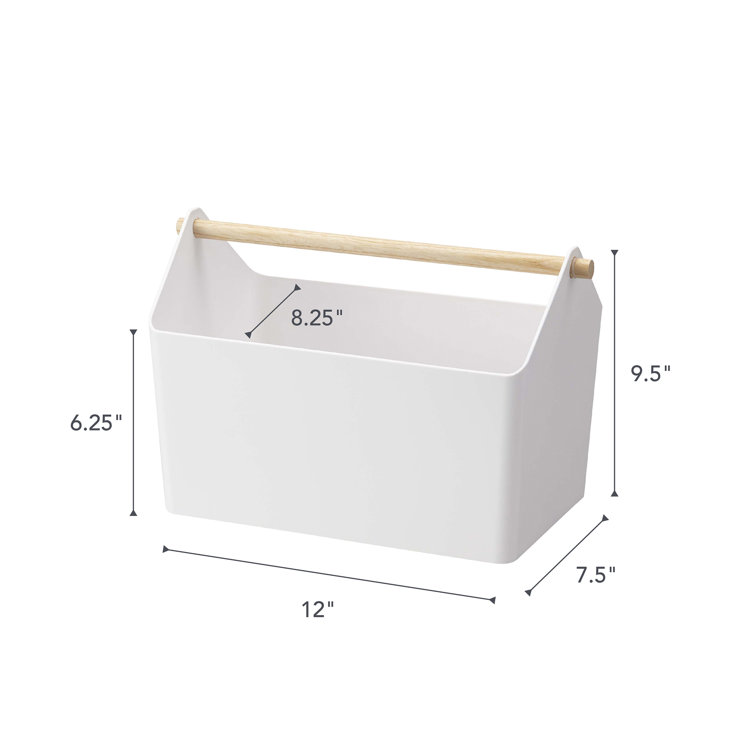 Modern White Plastic Storage Caddy with Sleek Wood Handle