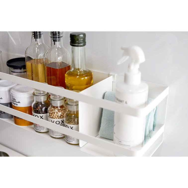 White Steel Magnetic Kitchen Storage Basket with Divider
