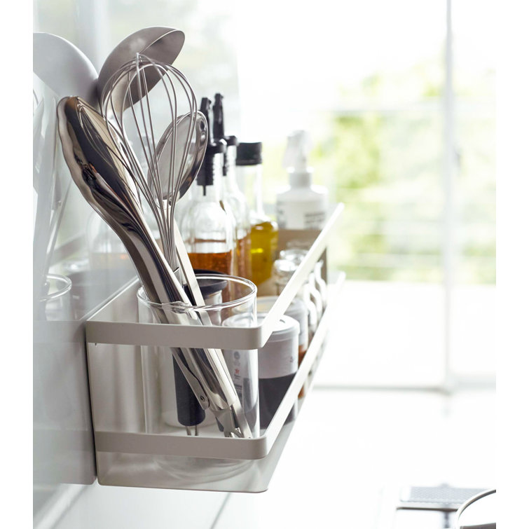 White Steel Magnetic Kitchen Storage Basket with Divider