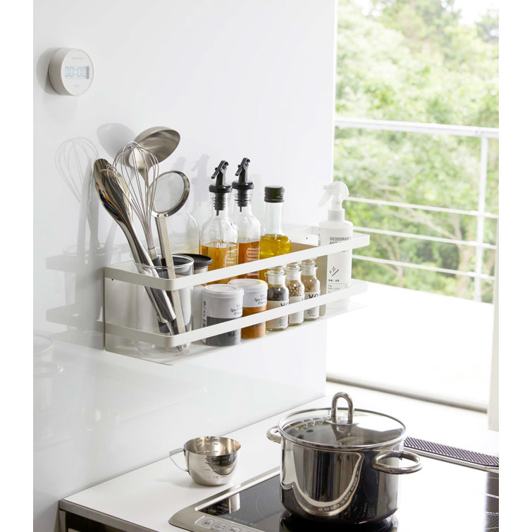 White Steel Magnetic Kitchen Storage Basket with Divider