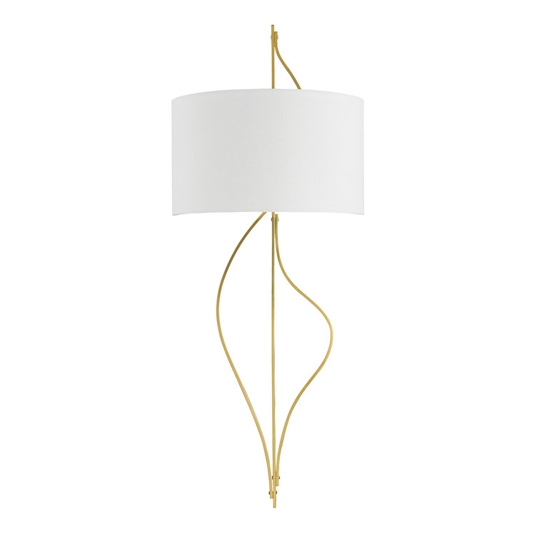 Vintage Brass and White Linen 2-Light Wall Sconce