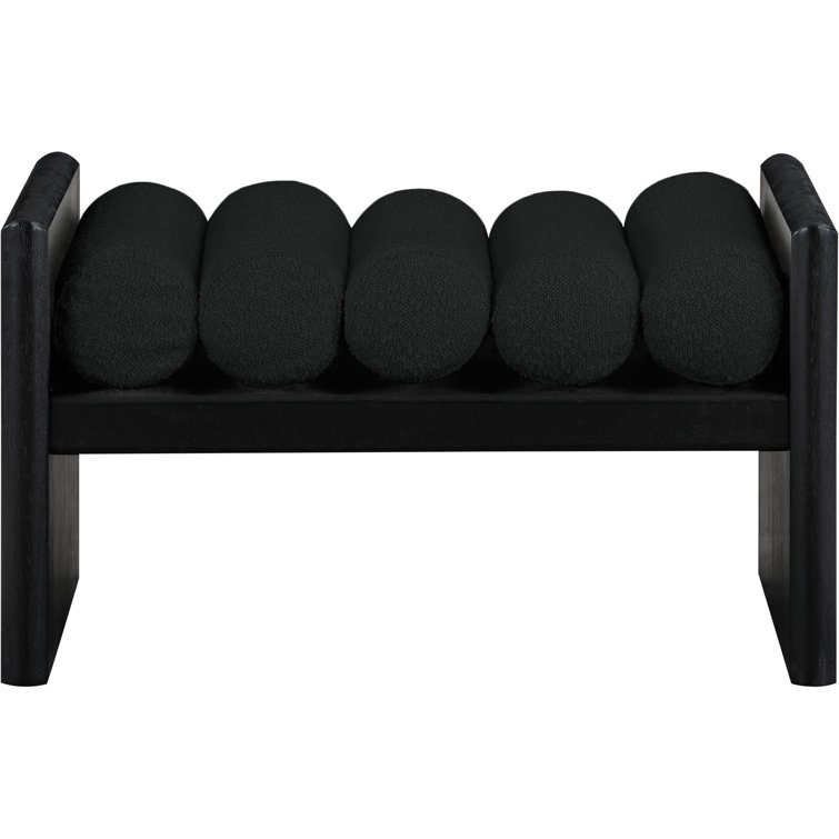 H-Shape Black Boucle Fabric Cushioned Wood Bench