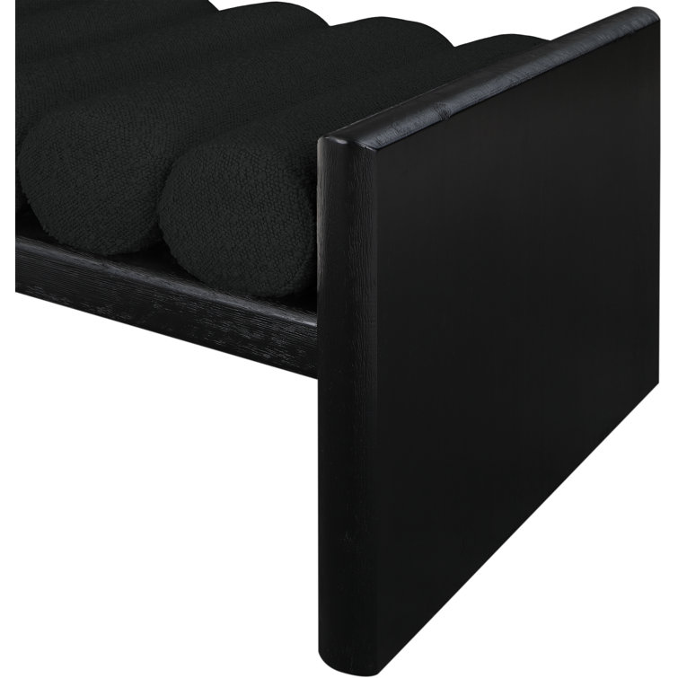 H-Shape Black Boucle Fabric Cushioned Wood Bench