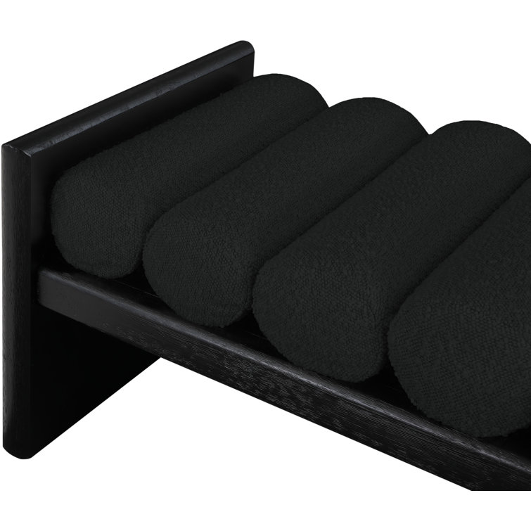 H-Shape Black Boucle Fabric Cushioned Wood Bench