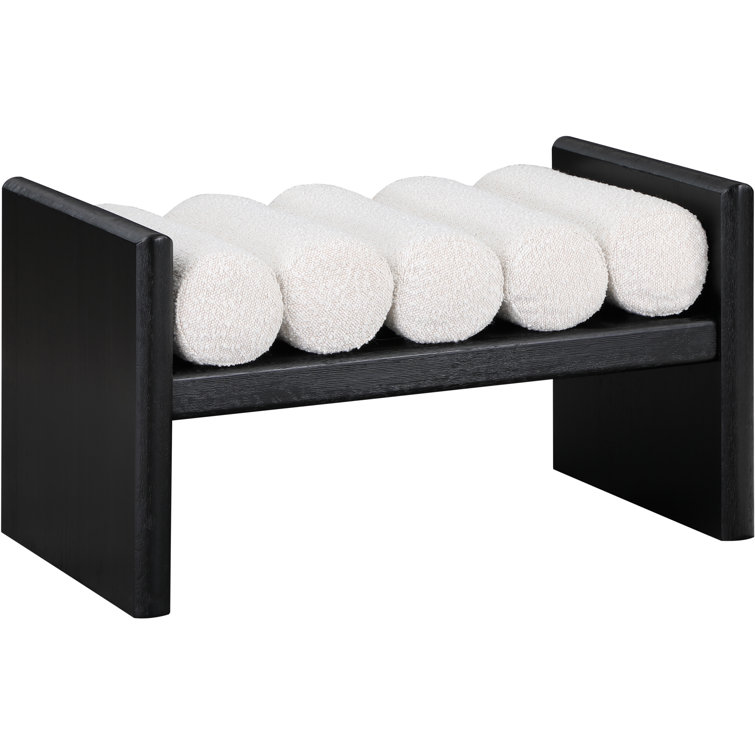 Waverly Modern Cream Boucle & Black Rubberwood Bench
