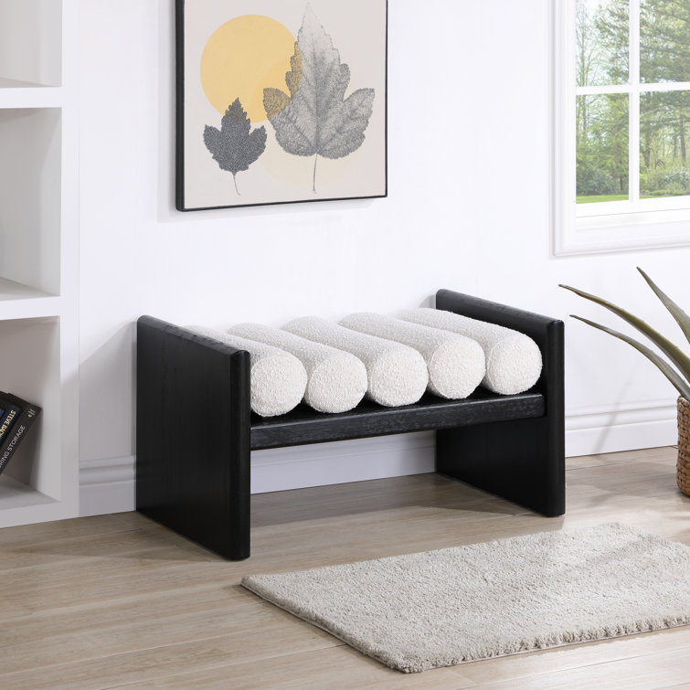 Waverly Modern Cream Boucle & Black Rubberwood Bench