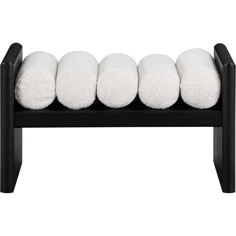 Waverly Modern Cream Boucle & Black Rubberwood Bench