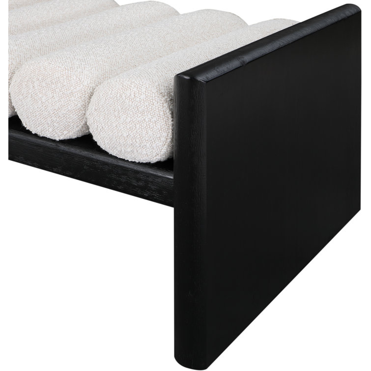 Waverly Modern Cream Boucle & Black Rubberwood Bench