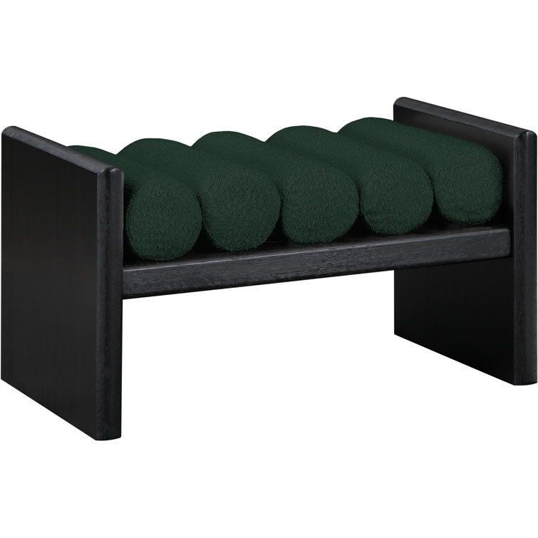 Green Boucle Fabric and Black Wood Bench