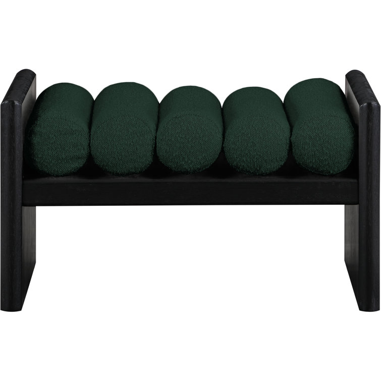 Green Boucle Fabric and Black Wood Bench