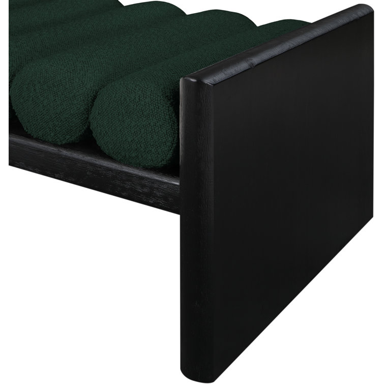 Green Boucle Fabric and Black Wood Bench